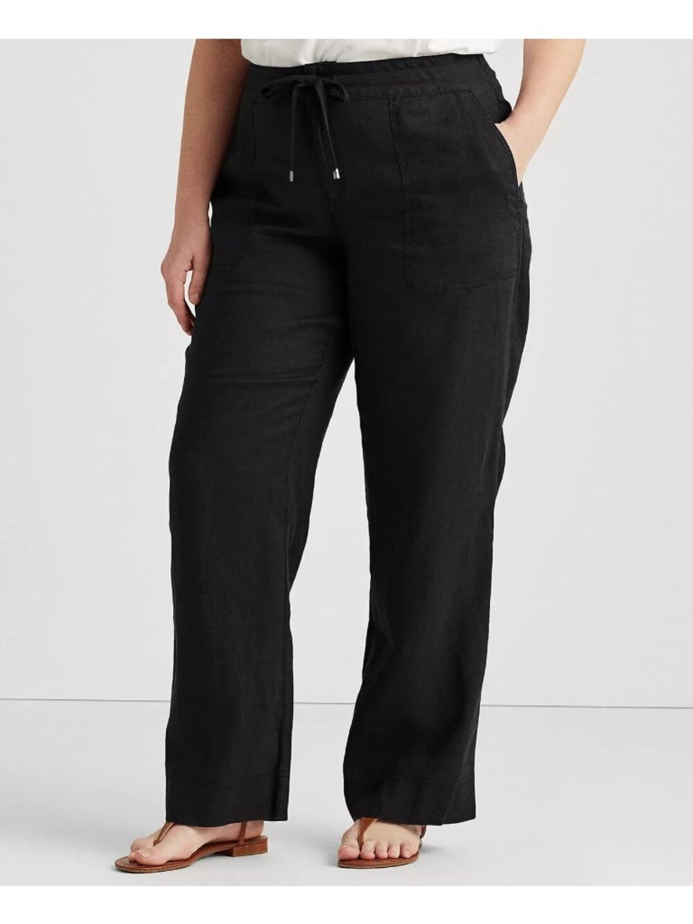 Lauren Ralph Lauren 100% linen Pockets Wide-Leg Pants Black Plus Size 18W $110